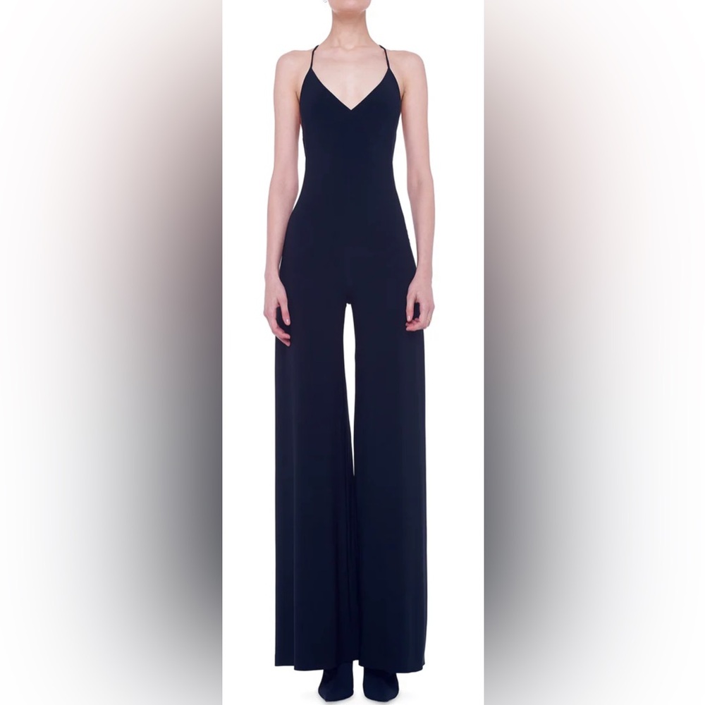 Norma Kamali Elegant Black Velvet Low-Back Slip Jumpsuit size S/36